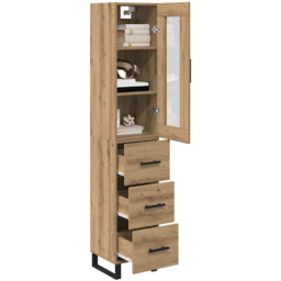 vidaXL Single Glass Door 3 Drawer Artisan Oak Tall Slim Highboard - Size: 120 x 45.5 x 31.5cm - Brown - Wilko - thumbnail 4