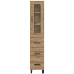 vidaXL Single Glass Door 3 Drawer Artisan Oak Tall Slim Highboard - Size: 120 x 45.5 x 31.5cm - Brown - Wilko - thumbnail 7