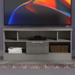 Crowndale Camden Single Drawer 5 Shelf Grey Gloss and Dusk Grey Low Corner TV Unit Ready Assembled - Size: 50 x 112 x 42cm - Grey Gloss & Dusk Grey -