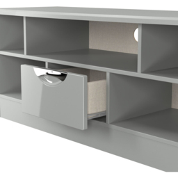 Crowndale Camden Single Drawer 5 Shelf Grey Gloss and Dusk Grey Low Corner TV Unit Ready Assembled - Size: 50 x 112 x 42cm - Grey Gloss & Dusk Grey - - thumbnail 7