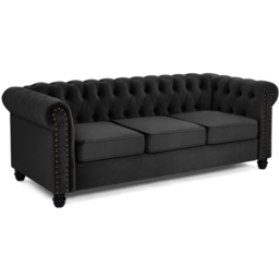 Home Detail Chesterfield 3 Seater Studded Black Velvet Sofa - Wilko - thumbnail 3