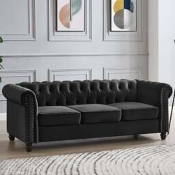 Home Detail Chesterfield 3 Seater Studded Black Velvet Sofa - Wilko - thumbnail 1