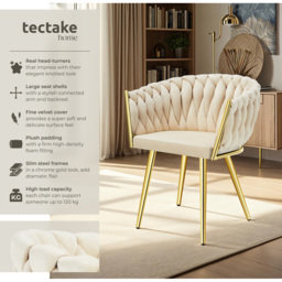 tectake Astano Set of 4 Sand and Gold Velvet Padded Knot Design Dining Chair - Yellow - Wilko - thumbnail 7