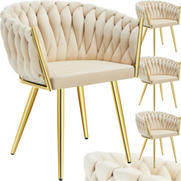 tectake Astano Set of 4 Sand and Gold Velvet Padded Knot Design Dining Chair - Yellow - Wilko - thumbnail 3