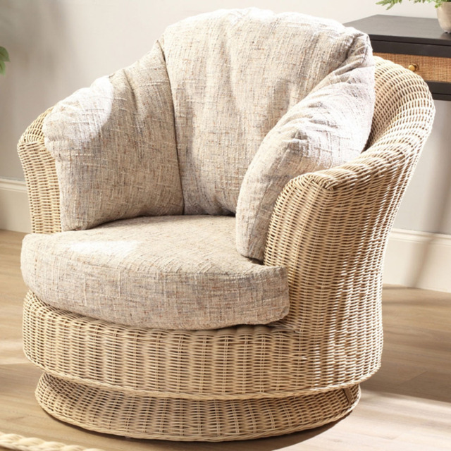 Desser Furniture Burford Natural Rattan and Farrow Swivel Tub Chair - Size: Single - Cream - Wilko - image 1