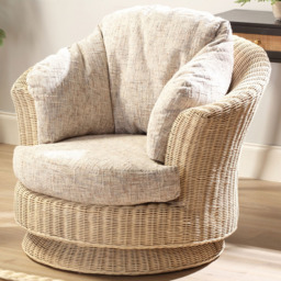 Desser Furniture Burford Natural Rattan and Farrow Swivel Tub Chair - Size: Single - Cream - Wilko