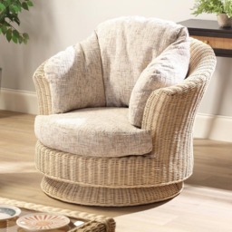 Desser Furniture Burford Natural Rattan and Farrow Swivel Tub Chair - Size: Single - Cream - Wilko - thumbnail 7