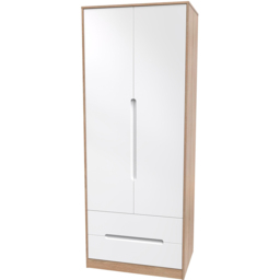 Crowndale Monaco 2 Door 2 Drawer White Gloss and Bardolino Oak Tall Wardrobe Ready Assembled - Size: 2 Door, 2 Drawer - White Gloss & Bardolino Oak - - thumbnail 5