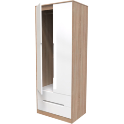 Crowndale Monaco 2 Door 2 Drawer White Gloss and Bardolino Oak Tall Wardrobe Ready Assembled - Size: 2 Door, 2 Drawer - White Gloss & Bardolino Oak - - thumbnail 6