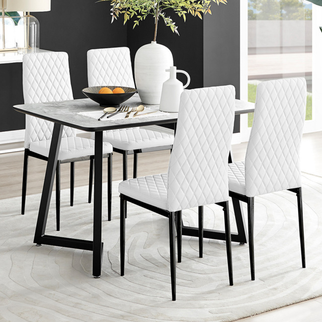 Furniturebox Copeland Valera Marble Effect 4 Seater Dining Set White and Black - Wilko - image 1