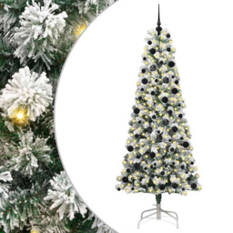 vidaXL Pre-Lit Warm White LED and Black Baubles Snow Flocked Artificial Christmas Tree 7.8ft - Green - Wilko - thumbnail 3