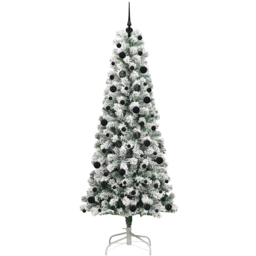 vidaXL Pre-Lit Warm White LED and Black Baubles Snow Flocked Artificial Christmas Tree 7.8ft - Green - Wilko - thumbnail 5