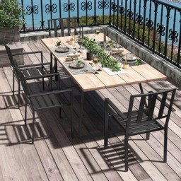 Outsunny Set of 4 Black Metal Slatted Patio Dining Chair - Size: 1 Seater - Wilko - thumbnail 1