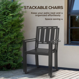 Outsunny Set of 4 Black Metal Slatted Patio Dining Chair - Size: 1 Seater - Wilko - thumbnail 6