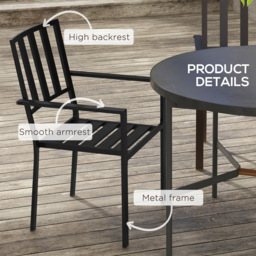 Outsunny Set of 4 Black Metal Slatted Patio Dining Chair - Size: 1 Seater - Wilko - thumbnail 7