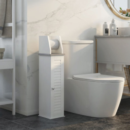 Portland Single Door White Slim Bathroom Cabinet with Roll Holder - Size: 18 x 20 x 80cm - Wilko - thumbnail 5