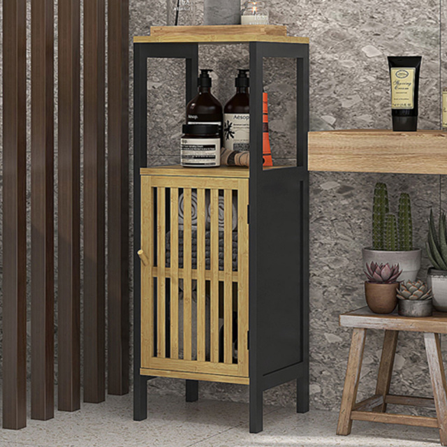 HOMCOM Adjustable Shelf Black Bathroom Floor Cabinet - Size: 90.5 cm x 30.0 cm x 32.0 cmcm - Wilko - image 1