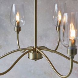 Merano Livorno 6 Light Clear Glass Antique Brass Plate Pendant Light - Size: 84.5 x 84.5 x 210cm - Brown - Wilko - thumbnail 7