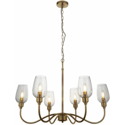Merano Livorno 6 Light Clear Glass Antique Brass Plate Pendant Light - Size: 84.5 x 84.5 x 210cm - Brown - Wilko - thumbnail 4