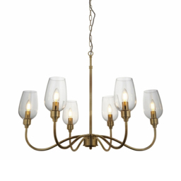 Merano Livorno 6 Light Clear Glass Antique Brass Plate Pendant Light - Size: 84.5 x 84.5 x 210cm - Brown - Wilko - thumbnail 5