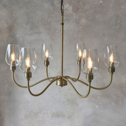 Merano Livorno 6 Light Clear Glass Antique Brass Plate Pendant Light - Size: 84.5 x 84.5 x 210cm - Brown - Wilko - thumbnail 3