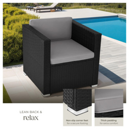 tectake Lignano Black Rattan Garden Armchair with Seat and Back Cushions - Size: 65 x 70 x 69cm - Wilko - thumbnail 4