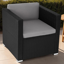 tectake Lignano Black Rattan Garden Armchair with Seat and Back Cushions - Size: 65 x 70 x 69cm - Wilko
