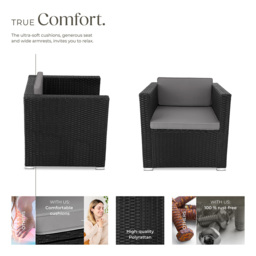 tectake Lignano Black Rattan Garden Armchair with Seat and Back Cushions - Size: 65 x 70 x 69cm - Wilko - thumbnail 3