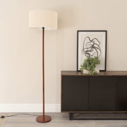 ValueLights Heather Natural White Trim Drum Shade Dark Wood Stem LED Floor Lamp - Cream - Wilko - thumbnail 4