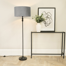 ValueLights Maggie Grey Velvet Shade Black Metal Candlestick Floor Lamp - Size: 151 x 45 x 45cm - Wilko - thumbnail 3