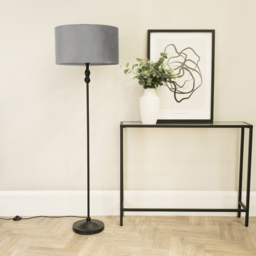 ValueLights Maggie Grey Velvet Shade Black Metal Candlestick Floor Lamp - Size: 151 x 45 x 45cm - Wilko - thumbnail 4