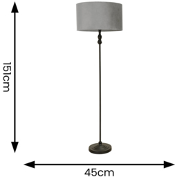 ValueLights Maggie Grey Velvet Shade Black Metal Candlestick Floor Lamp - Size: 151 x 45 x 45cm - Wilko - thumbnail 7
