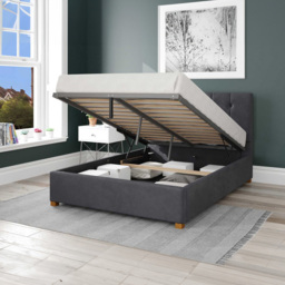 Aspire Hepburn King Size Steel Plush Velvet Ottoman Bed - Silver - Aspire Beds - Wilko - thumbnail 3