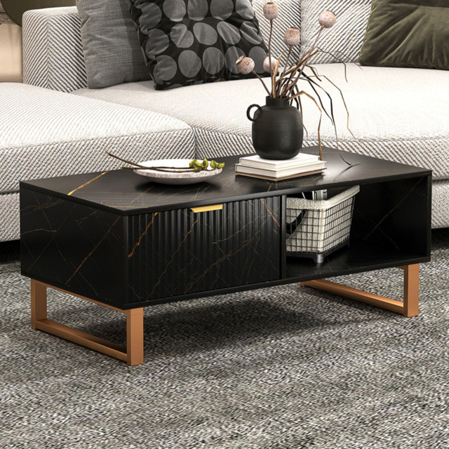 HOMCOM Single Drawer Black Coffee Table - Size: 40.0 cm x 50.0 cm x 100.0 cmcm - Wilko - image 1