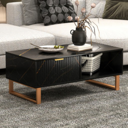 HOMCOM Single Drawer Black Coffee Table - Size: 40.0 cm x 50.0 cm x 100.0 cmcm - Wilko - thumbnail 1