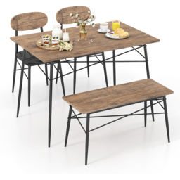 Costway 4 Seater Faux Leather Dining Set with Bench Rustic Brown - Wilko - thumbnail 3