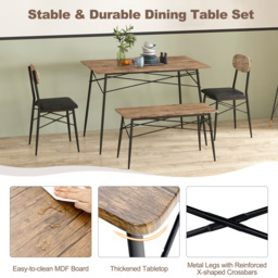 Costway 4 Seater Faux Leather Dining Set with Bench Rustic Brown - Wilko - thumbnail 6