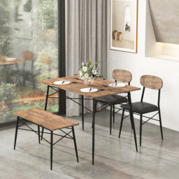 Costway 4 Seater Faux Leather Dining Set with Bench Rustic Brown - Wilko - thumbnail 5