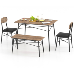 Costway 4 Seater Faux Leather Dining Set with Bench Rustic Brown - Wilko - thumbnail 4