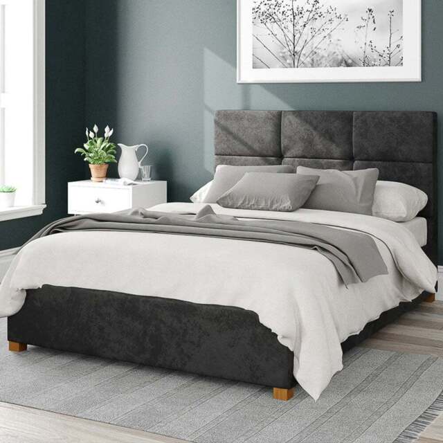Aspire Caine Small Double Black Mirazzi Velvet Ottoman Bed - Aspire Beds - Wilko - image 1