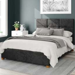 Aspire Caine Small Double Black Mirazzi Velvet Ottoman Bed - Aspire Beds - Wilko