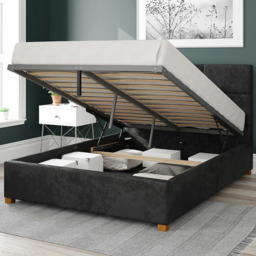 Aspire Caine Small Double Black Mirazzi Velvet Ottoman Bed - Aspire Beds - Wilko - thumbnail 3