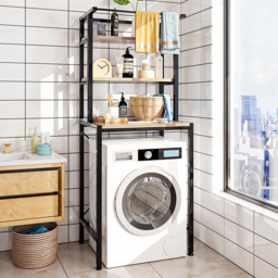 Living and Home 3 Shelf Black Over Washing Machine Storage Shelf with Towel Bar - Size: 176 x 69 x 60cm - Wilko - thumbnail 1