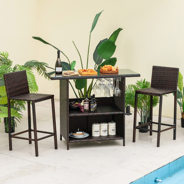 Costway 2 Shelf 2 Seater Bar Height Patio Bistro Set - Size: 121 x 57.5 x 30cm - Brown - Wilko - image 1