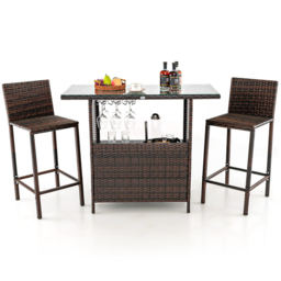 Costway 2 Shelf 2 Seater Bar Height Patio Bistro Set - Size: 121 x 57.5 x 30cm - Brown - Wilko - thumbnail 3