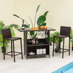 Costway 2 Shelf 2 Seater Bar Height Patio Bistro Set - Size: 121 x 57.5 x 30cm - Brown - Wilko - thumbnail 1