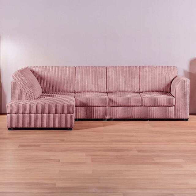 Luxor 4 Seater Pink Jumbo Cord Left Hand Facing Full Back L Shaped Corner Sofa Set - Wilko - image 1