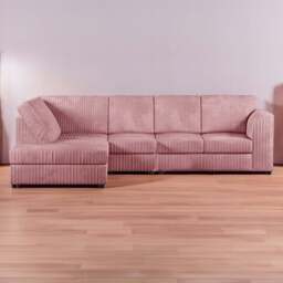 Luxor 4 Seater Pink Jumbo Cord Left Hand Facing Full Back L Shaped Corner Sofa Set - Wilko - thumbnail 1