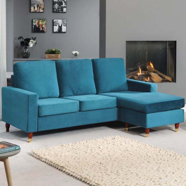 Hendrick 3 Seater Teal Reversible Corner Sofa - Blue - Artemis Home - Wilko - image 1