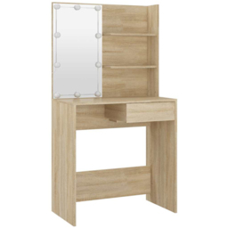 vidaXL Single Drawer 2 Shelf Sonoma Oak Dressing Table with LED Mirror - Size: 141 x 74.5 x 40cm - Brown - Wilko - thumbnail 7